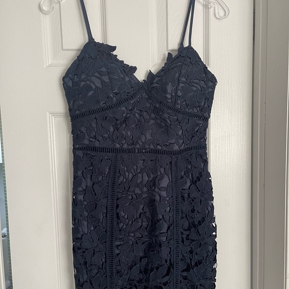 ✨SOLD✨ Self-portrait/Bardot Style Navy/Dark Blue Lace Dress - Picture 5 of 9